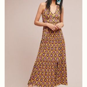 Anthropologie Yellow Patterned Maxi Dress, XL